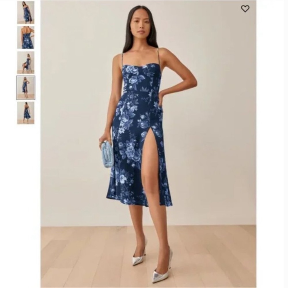 Reformation Juliette Dress - Lottie, Midi, Blue Floral, Size 6